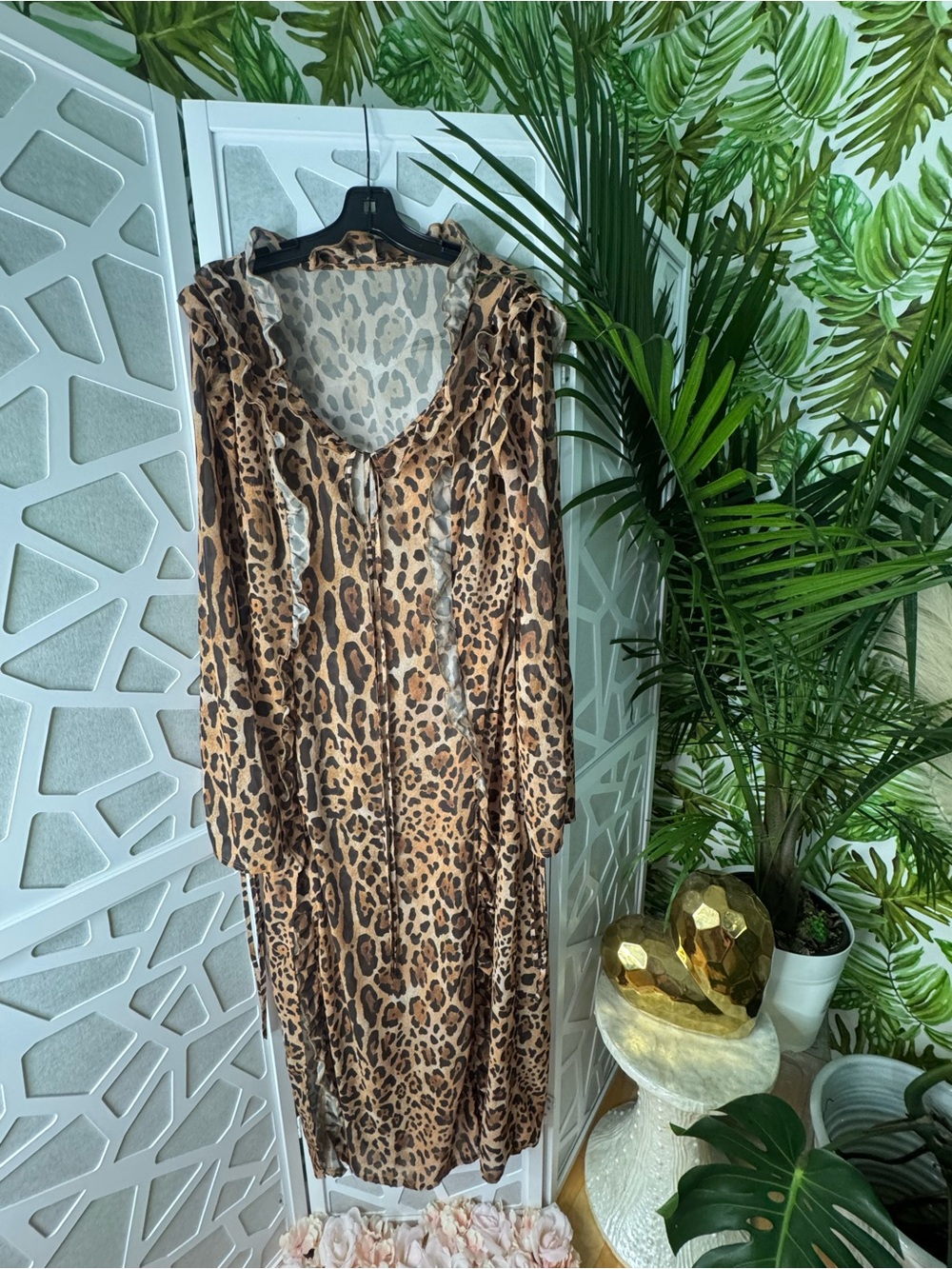 Leopard Print Hooded Maxi Dress - Brown